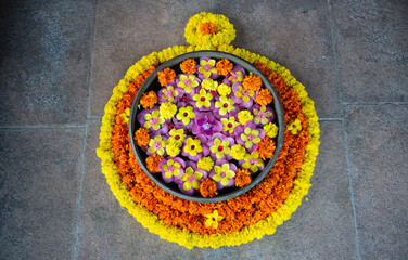 indian traditional flower rangoli decoration