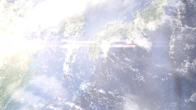 Zoom in from space and focus on Japan, Miyazaki. 3D Animation. Background for travel intro. Elements of this image furnished by NASA