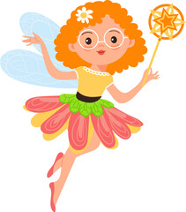 Flower fairy. Cute little girl with magic wings
