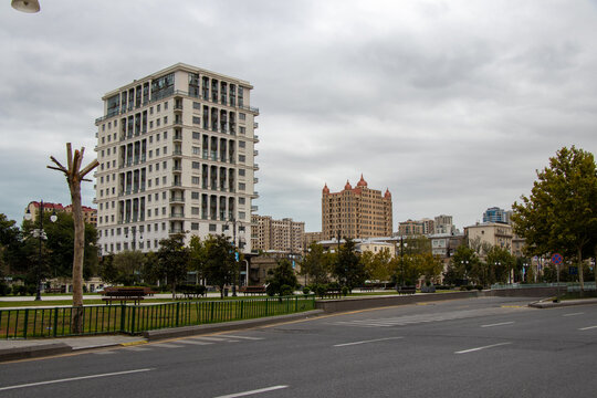Morning calm in the city. Fuzuli street of Baku city of Azerbaijan.