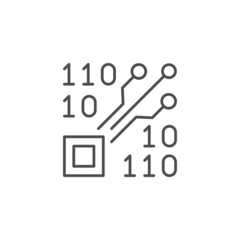 Digital chip line outline icon isolated on white