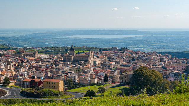 Panoramic view of Militello val di Catania, small town in eastern Sicily (Italy)