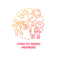 Lying to family members red gradient concept icon. Mental problem. Gambling addiction symptom abstract idea thin line illustration. Isolated outline drawing. Arial, Myriad Pro-Bold fonts used