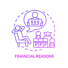 Financial reasons purple gradient concept icon. Dreaming of money win. Reason to gamble abstract idea thin line illustration. Isolated outline drawing. Arial, Myriad Pro-Bold fonts used