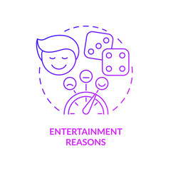 Entertainment reasons purple gradient concept icon. Have fun. Compulsive gambling psychology abstract idea thin line illustration. Isolated outline drawing. Arial, Myriad Pro-Bold fonts used