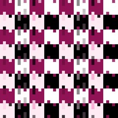 White, black, and purple mosaic checkerboard seamless pattern background. Vector illustration.