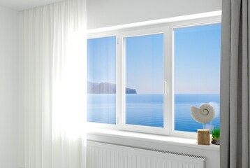Fototapeta na wymiar White plastic window in the room interior