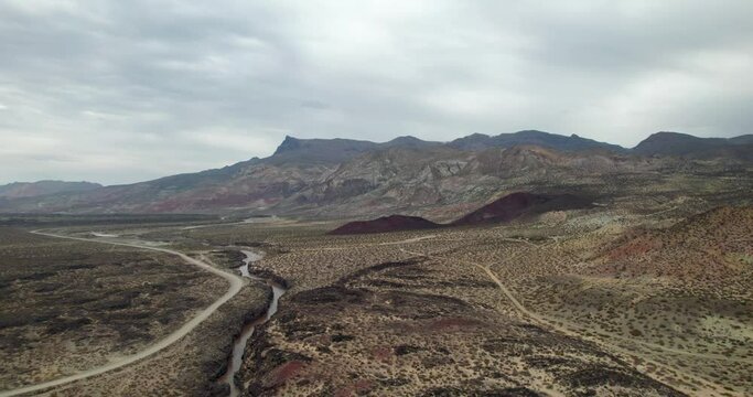 Payunia, Mendoza. Aerial View of Payunia. Cloudy day over the natural reserve located in the province of Mendoza, Argentina.