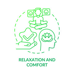 Relaxation and comfort green gradient concept icon. Hobby and lifestyle. Gambling positive side abstract idea thin line illustration. Isolated outline drawing. Arial, Myriad Pro-Bold fonts used