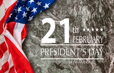 Happy presidents day concept with vintage flag of the United States on old stone background