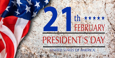 Presidents Day USA card with american flag, granite stone