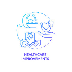 Healthcare improvements blue gradient concept icon. Rural electrification economic benefits abstract idea thin line illustration. Isolated outline drawing. Roboto-Medium, Myriad Pro-Bold fonts used
