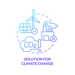 Solution for climate change blue gradient concept icon. Benefits of electrification abstract idea thin line illustration. Isolated outline drawing. Roboto-Medium, Myriad Pro-Bold fonts used - obrazy, fototapety, plakaty
