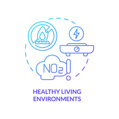 Healthy living environments blue gradient concept icon. Benefits of electrification abstract idea thin line illustration. Isolated outline drawing. Roboto-Medium, Myriad Pro-Bold fonts used