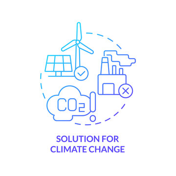 Solution for climate change blue gradient concept icon. Benefits of electrification abstract idea thin line illustration. Isolated outline drawing. Roboto-Medium, Myriad Pro-Bold fonts used