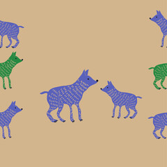 Horizontal decorative  colored dogs . Hand drawn.