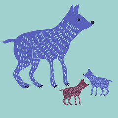 Decorative  colored dogs . Hand drawn.