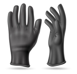 Realistic black gloves. Hand protective cleaning equipment