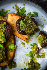 Vegetarian healthy food. Easy and simple recipe mushrooms on toast