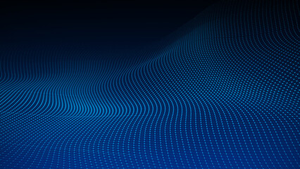 Abstract blue wave of lines and dots. Futuristic background. Visualization of big data. 3d rendering.