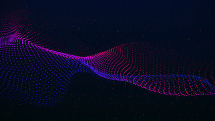 Dynamic particles of the sound wave. Visualization of big data. Futuristic dark background. 3d rendering.