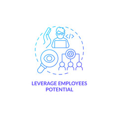 Leverage employees potential blue gradient concept icon. Professional performance. Web 3 0 abstract idea thin line illustration. Isolated outline drawing. Myriad Pro-Bold fonts used