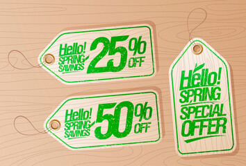 Hello spring vector tags mockup collection - special offer, spring savings