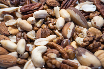 A mixture of nuts as a background