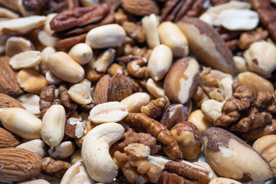 A mixture of nuts as a background
