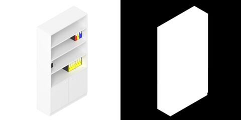 3D rendering illustration of an office shelf with ring binders and folders