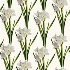 Retro flower seamless pattern - daffodils. Spring flowers narcissus. 