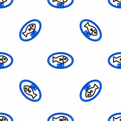 Line Fish trophy hanging on the board icon isolated seamless pattern on white background. Fishing trophy on wall. Colorful outline concept. Vector