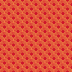 Chinese New Year and Asian festivity background wallpaper with tiles - Tileable texture red and gold - Circular geometric pattern with golden discs