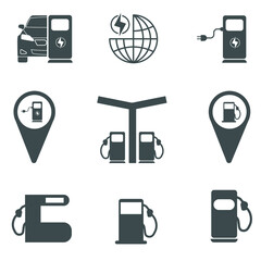 
Gas station fuel icon. Electric refueling. Logo isolated symbol sign vector illustration - collection of high quality vector icons