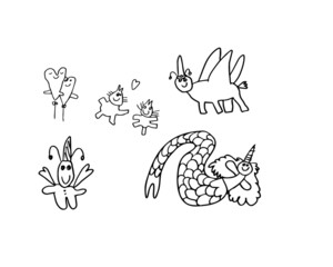 vector cute hand drawn kids doodle set