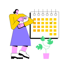 Maternity leave abstract concept vector illustration. Pregnant woman, expecting a baby, happy mother, working mom, home office, care for children, baby carriage, family walk abstract metaphor.