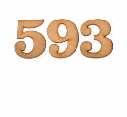 Number 593 - Piece of wood isolated on white background