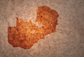 map of zambia on a old vintage crack paper background