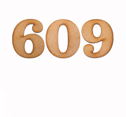Number 609 - Piece of wood isolated on white background