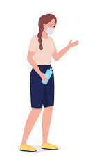 Girl in mask talking semi flat color vector character. Standing figure. Full body person on white. Student isolated modern cartoon style illustration for graphic design and animation