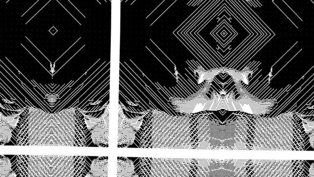 black and white kaleidoscope animation abstract geometric shapes
