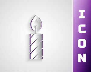 Paper cut Birthday cake candles icon isolated on grey background. Paper art style. Vector