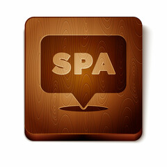 Brown Spa salon icon isolated on white background. Concept for beauty salon, massage, cosmetic. Spa treatment and cosmetology. Wooden square button. Vector