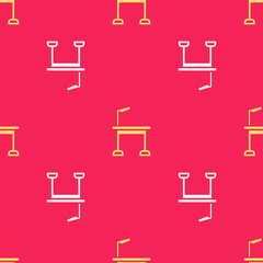 Yellow Pet grooming table icon isolated seamless pattern on red background. Vector