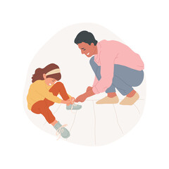 Learn to tie laces abstract concept vector illustration. Teaching kid to tie laces, learning to get dressed, making knot skill, self-care kindergarten exercise, early education abstract metaphor.
