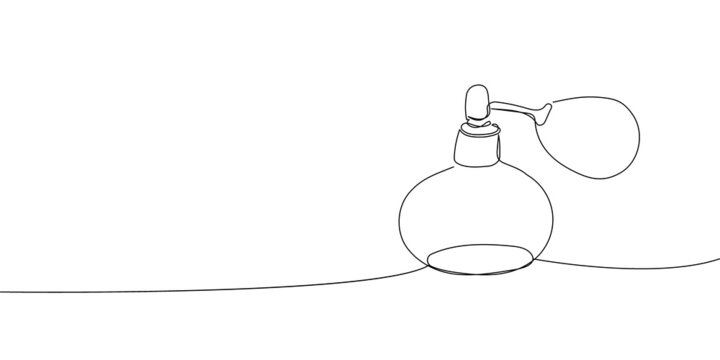 recommend clip art: Vintage perfume spray bottle continuous line drawing. One line art of perfume, eau de toilette, tester, spray, aroma, pheromones, smell, gift.