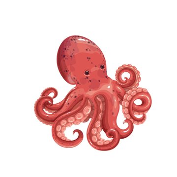 Octopus cartoon vector illustration. Sea or ocean octopus with twisted tentacles.
