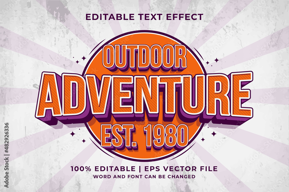 Wall mural Editable text effect - Outdoor Adventure 3d Retro Logo template style premium vector - Wall murals