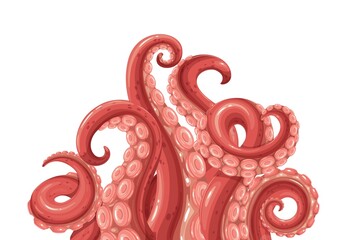 Octopus tentacles banner. Limbs of the sea monster kraken. Vector illustration of sea octopus twisted tentacles with sucker . © setory