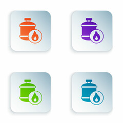 Color Propane gas tank icon isolated on white background. Flammable gas tank icon. Set colorful icons in square buttons. Vector